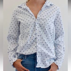 Frank & Eileen Barry Crinkled Striped Heart Print Relaxed Button-Up Shirt
